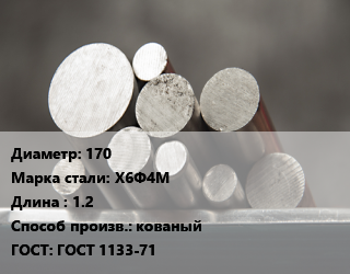 Круг стальной 170 Сталь: Х6Ф4М L=1.2 кованый ГОСТ: ГОСТ 1133-71, м/д цена от 227100 ₼ / т, где купить, условия доставки в Баку и Бакинская области